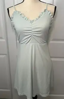 Showpo‎ Mini Dress Ruffle Trim Tie Strap Open Back Ribbed Light Green US 2