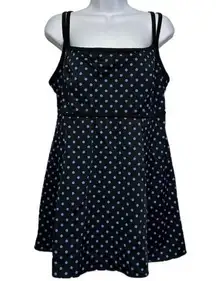 Dot Long Torso Swim Dress Swimsuit Black Blue Polka Dot Size 18W EUC #2445