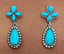 Faux Turquoise Cluster Teardrop Earrings