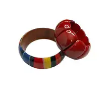 Jewelry bracelet set of two bangle bracelets - wooden colorful and red bracelet