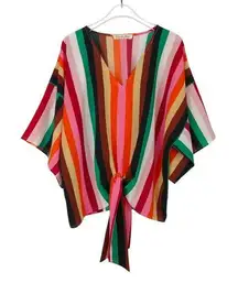 Lulu's Vine & Love Multicolor Rainbow Striped Front Tie Short Sleeve Top Small