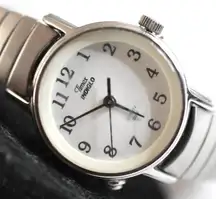 Old School Timex Silver Tone Metal Stretch Band New Battery Casual Watch