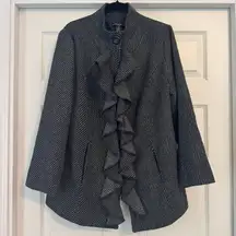 Marina Luna Black White Tweed Ruffle Front Coat 1X