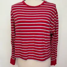 red/blue/white striped long sleeve shirt 