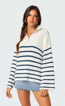 Edikted Sweater Oversized Quarter-Zip Striped