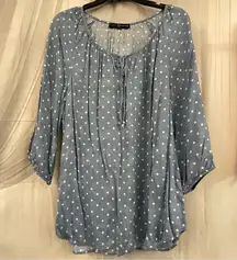 Fred David Blue Blouse with White Dots