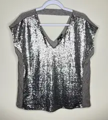 Stella & Dot Renegade Metallic Sequin Front Cap‎ Sleeve Blouse