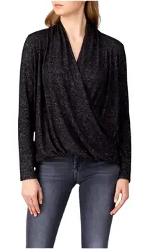 Slate & Willow Sweater Women Large Black‎ Knit Draped Crossover Top Preppy