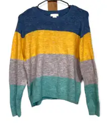 H&M Blue, Yellow, Gray‎ & Green Colorblock Stripe Long Sleeve Sweater Size S