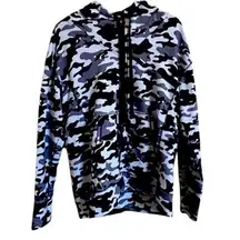 Fabletics Blue/Grey/Black Camo Zip Up Hoodie Women’s Small Oversized