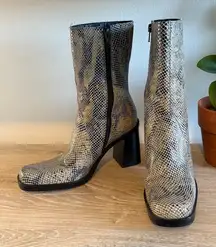 MIA Y2K 90's Snakeskin Print Leather Chunky Block Heel Boots, 7