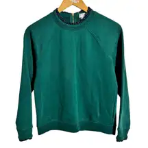J Crew Ruffle Collar Preppy Crew Neck Sweater Women S Emerald Green Pullover Top