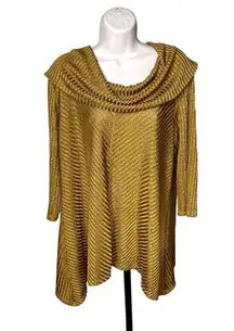 Womens Gold Relaxed Fit Sweater Cowl Neck Top Handkerchief Hem Size PL U