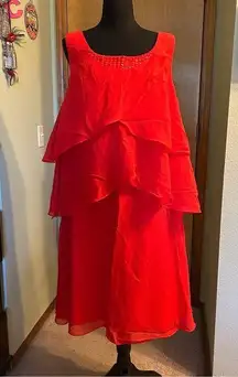 NWOT red sleeveless Mother of the Bride dress size 14 chiffon jacket tiered