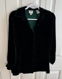 Jacqueline Ferrar hunter green velvet long sleeve button up size small