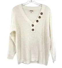 Listicle  Women's V-Neck Waffle Knit Button Sweater Long Sleeve