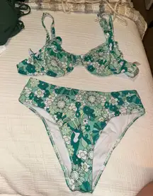 Green Floral Bikini Set