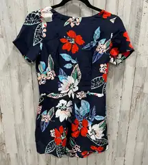 New Yumi Kim Navy Floral Silk Romper Playsuit Pockets Womens Size Small