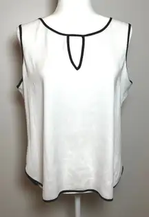 GUC Calvin Klein‎ Sleeveless Top Keyhole Neckline White Black Trim Tank Blouse