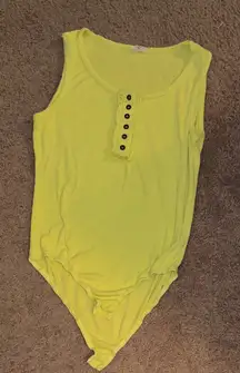 POL Yellow Sleeveless Bodysuit with Button Detail snap close minimal basic