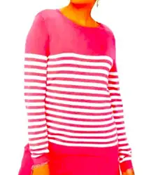Jason Wu Womens XL Sweater Coral White Striped Long Sleeved Crewneck Preppy Work