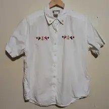 Vtg Kathie Lee Button Front Shirt-Size 16-Nautical-Embroidered-Shoulder Pads