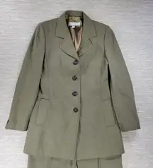 The Works Saks Fifth Avenue Womens Pant Suit 8 Olive Wool Blend Blazer Italy