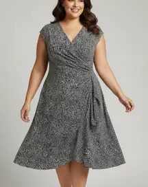 Ralph Lauren Black‎ White Sleeveless Swing Flare Faux Wrap Stretch Dress Size 16