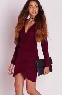 Burgundy Faux Suede Wrap Dress