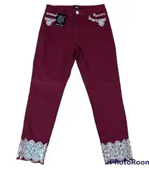 NEW Tesoro Moda Burgundy Embellished Pants