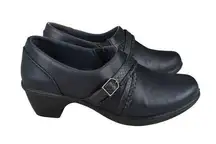 Easy Street Navy Blue Faux Leather Slip-on Clogs Heel Women's Size 8 Wide Vegan