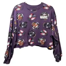Marvel Black Panther All Over Print Cropped Sweatshirt Pullover Purple Graphic L