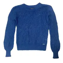 Abercrombie & Fitch Sz Medium Puff Sleeve Crewneck Knit Wool Blend Sweater Blue