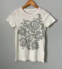 J. Crew White Textured Pattern T Shirt Size S Cotton Casual Short Sleeve