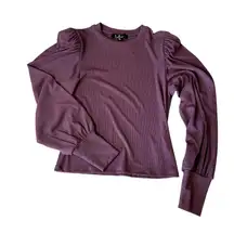 Purple Puff Shoulder Long Sleeve Ribbed Top Women's Size Medium