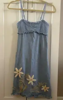 Winter garden chemise by Anthropologie blue embroidered dress spaghetti strap S