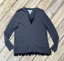 Magaschoni Women's Grey Lace Accent 100% Cashmere Sweater Size S