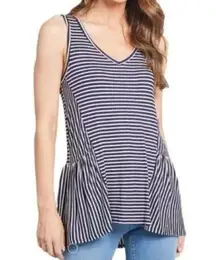 Modcloth Stripe Ruffle Tank Top In Every Direction Knit Navy Blue Cream White S