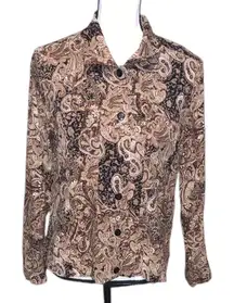 Christopher & Banks Brown Paisley Print Women's Jacket Blazer Button Down Retro