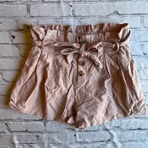 Paper Bag High Waisted Belted Neutral Shorts Large Button Detail Coastal