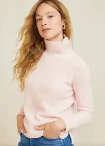 Garnet Hill Recycled-Cashmere Button Turtleneck Sweater in Blush