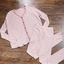 Madewell  • Waffle Knit Pajama set top pants Lorain Stripe pink cream knit pjs