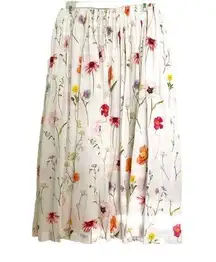 H&M White Meadow Floral Linen Cotton Maxi Skirt Size Small