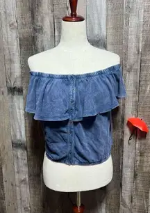 Free People We the Free Ruffle Love Letter Linen Tube Top Blue Small