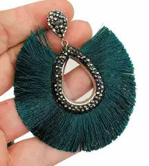 Caviar stoned earrings with fanned out fringe