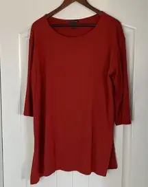 Eileen‎ Fisher Brick Red 3/4 Sleeve Asymmetrical Viscose Top Women’s Size Large