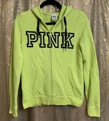 PINK Victorias Secret Lime Green Logo Full Zip Sweater Small