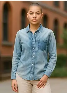 VOLCOM Denim Blue Jean Long Sleeve Button Up Down Shirt ~ Woman's Size 10