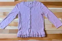 Banana Republic Cardigan Sweater XS Purpleish  Button Up Frill Bottom Silk Blend