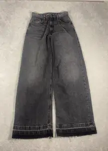 womens hudson Jeans james Style black washed gray jeans 29 fray raw hem wide Leg